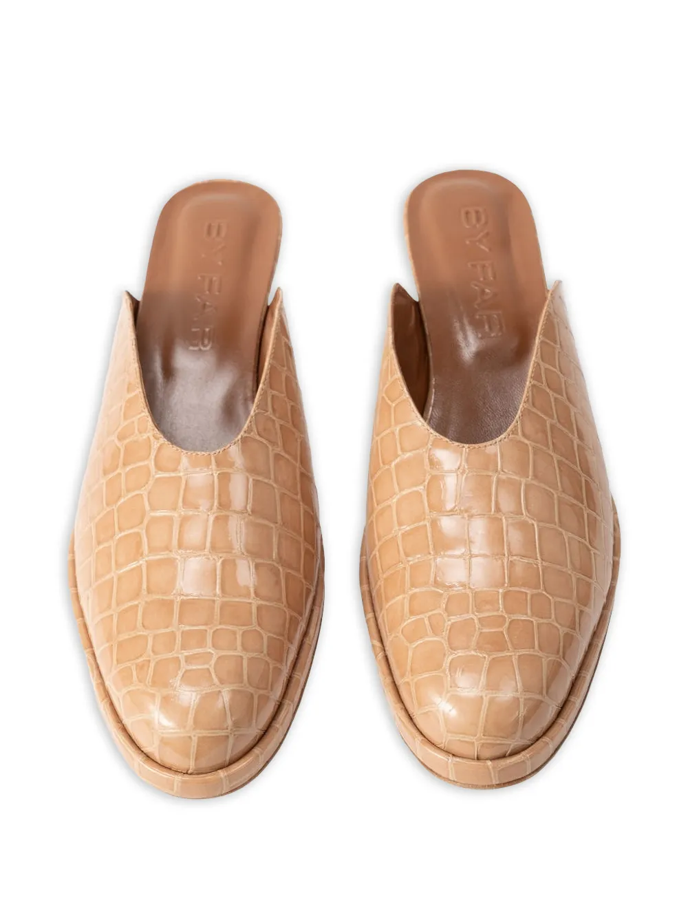 BY FAR Babylady crocodile-effect mules Beige