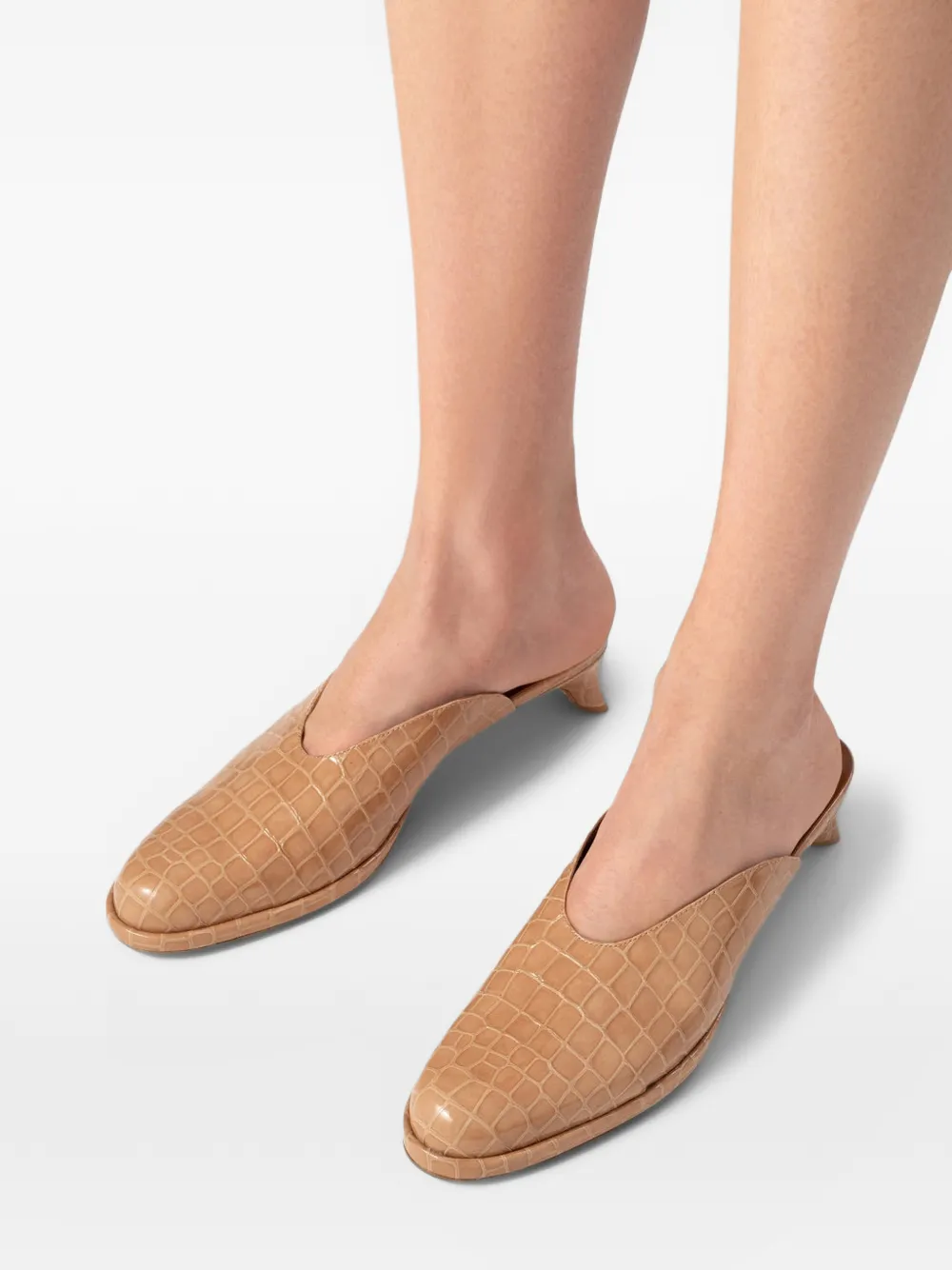 BY FAR Babylady crocodile-effect mules Beige