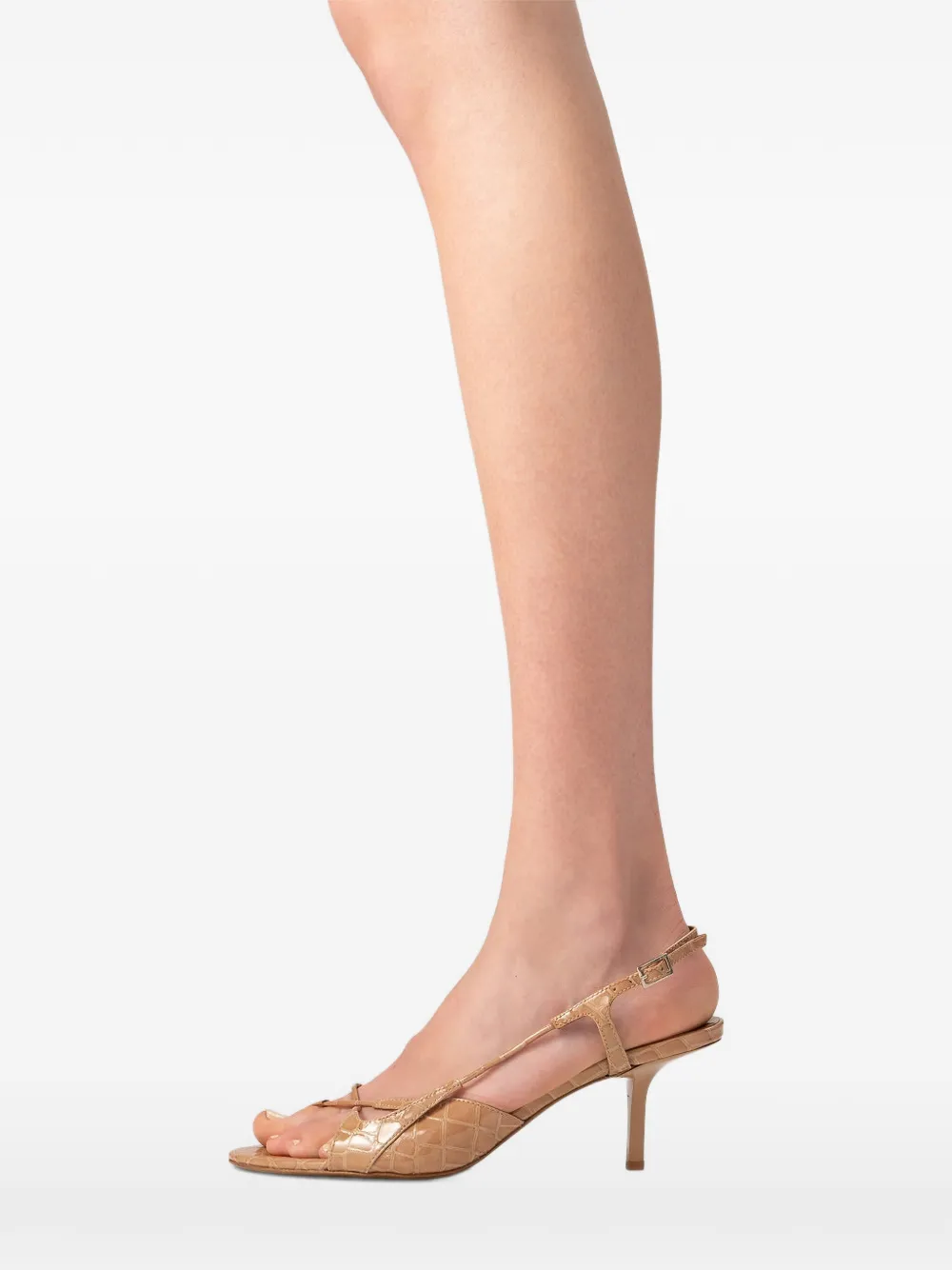 BY FAR Sierra crocodile-effect sandals Beige