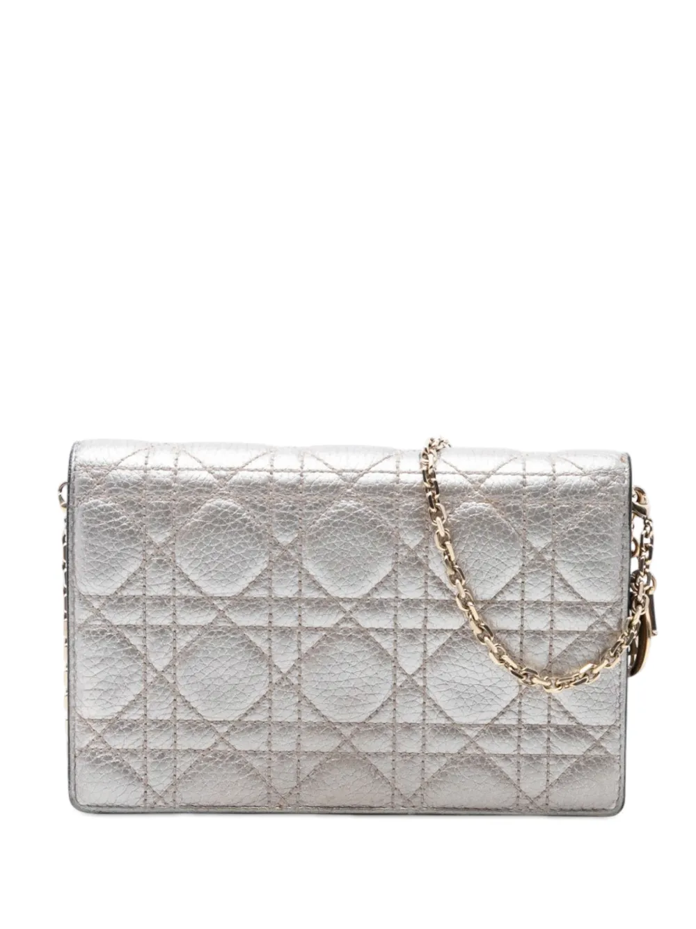 Christian Dior Pre-Owned 2017 Metallic Lambskin Cannage Lady Dior Wallet On Chain crossbody bag - Argento