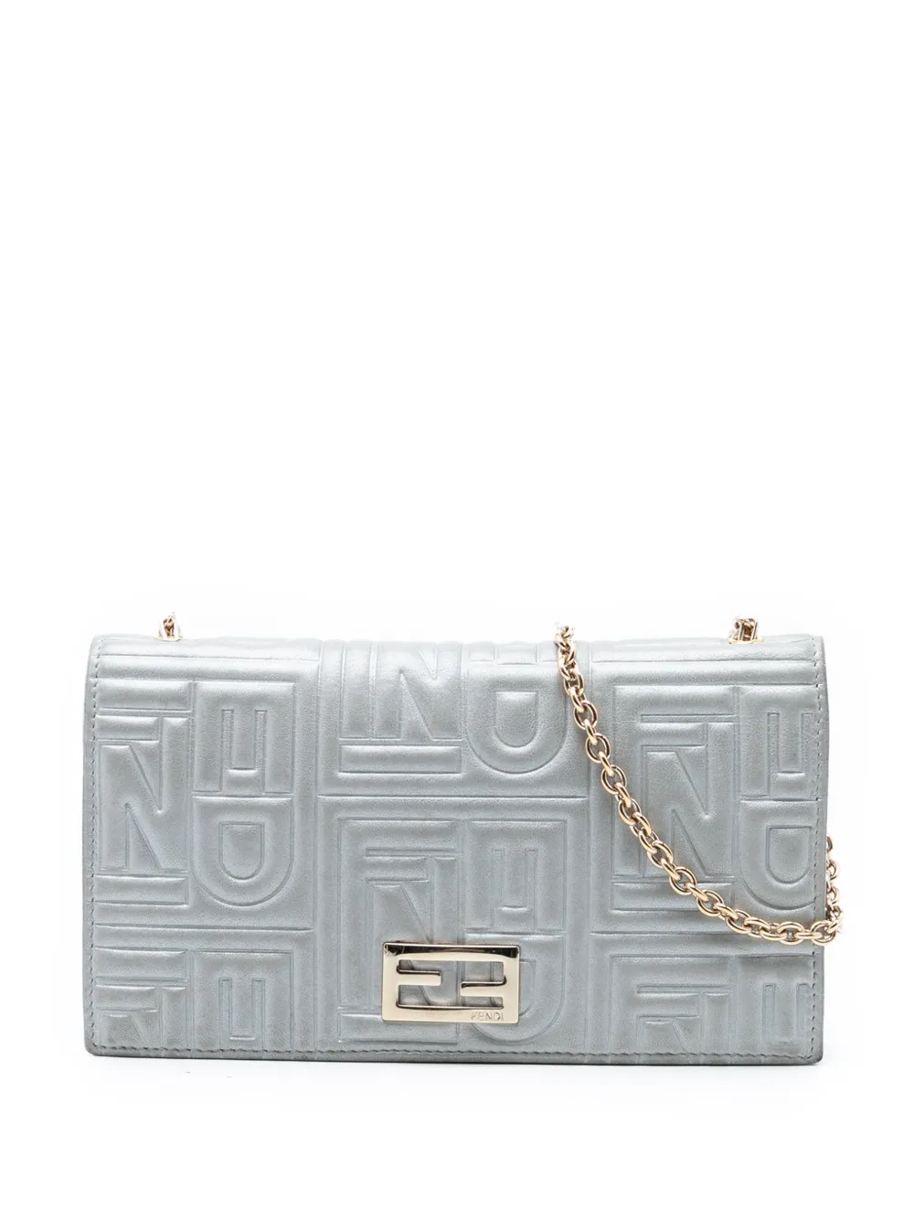 Fendi Pre-Owned 2000-2010 Metallic Embossed Nappa Logo Chain Clutch crossbody bag - Argento
