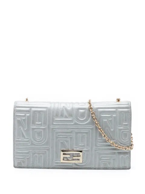 Fendi Pre-Owned 2000-2010 Metallic Embossed Nappa Logo Chain Clutch crossbody bag