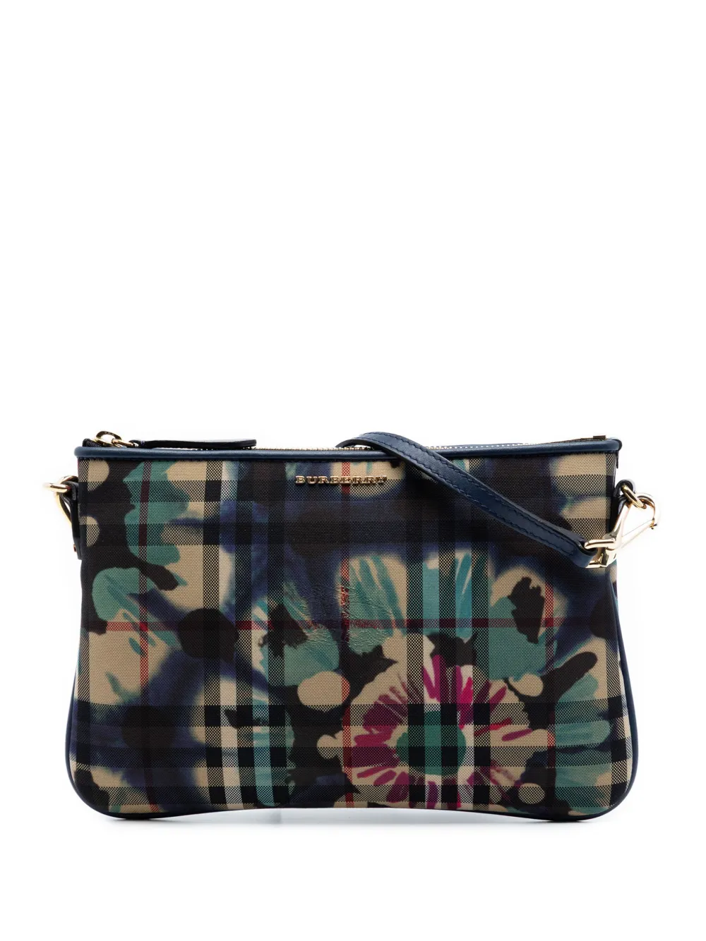 Burberry Pre-Owned 2000-2017 Haymarket Check Canvas Floral Print Peyton crossbody bag - Blu