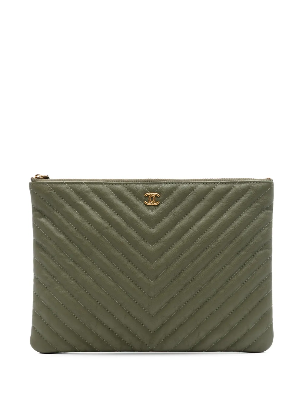 CHANEL Pre-Owned 2016-2017 Medium Chevron Calfskin O Case clutch bag - Brown