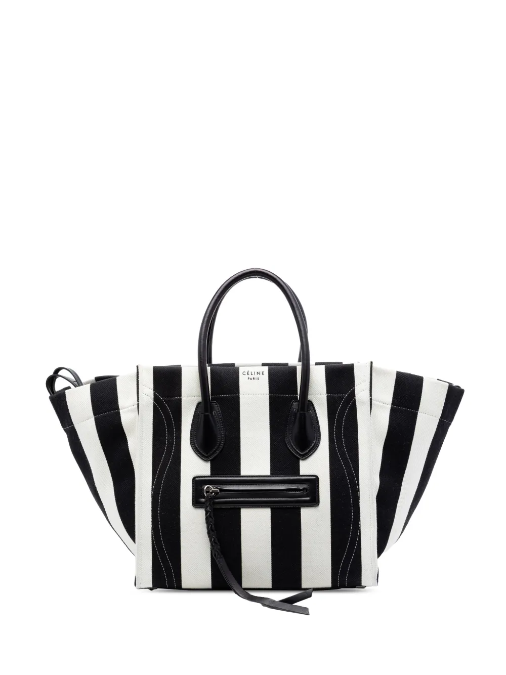 Celine Pre-Owned 2015 Medium Striped Canvas and Cotton Phantom Luggage tote bag - Nero