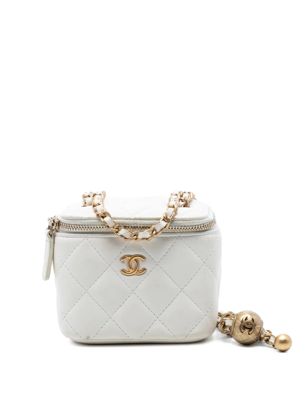CHANEL Pre-Owned 2020 Mini Quilted Lambskin Pearl Crush Vanity Case With Chain crossbody bag - Weiß