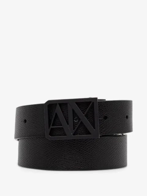 Armani Exchange logo-buckle pebble-textured belt