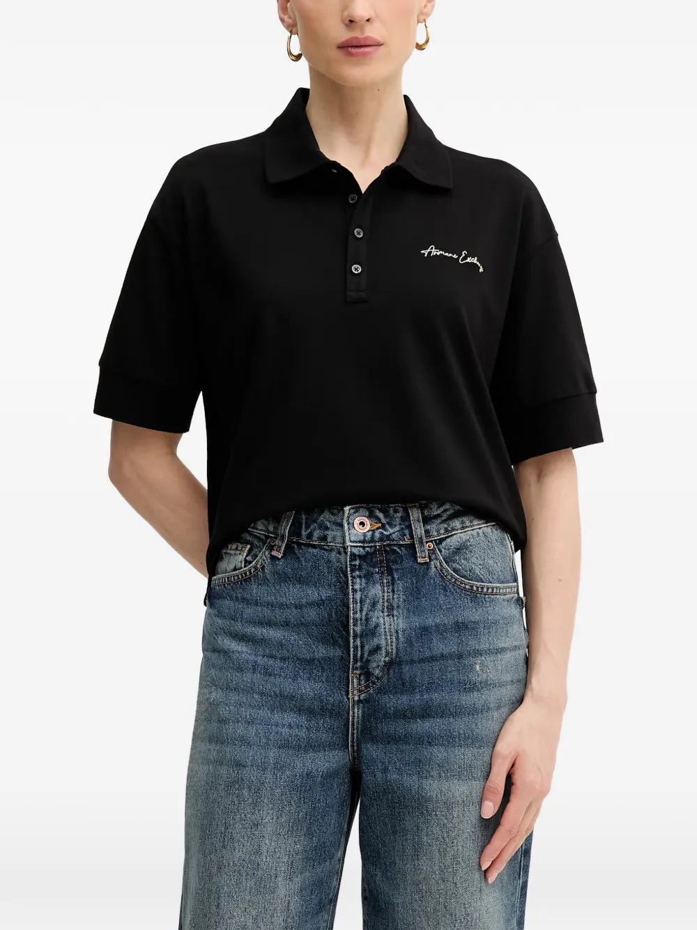 Armani Exchange logo-embroidered short-sleeve polo shirt - Nero