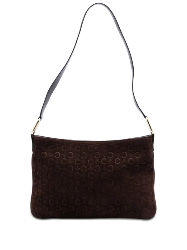 Celine Pre-owned 2000 C Macadam Suede Shoulder Bag in Brown