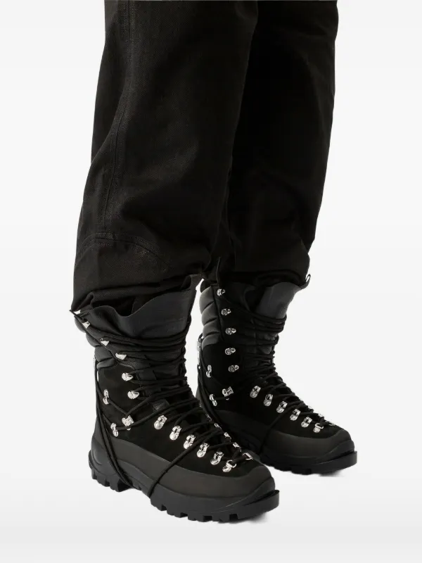 HELIOT EMIL lace-up quilted-panel Tall Hiking Boots | Black | FARFETCH