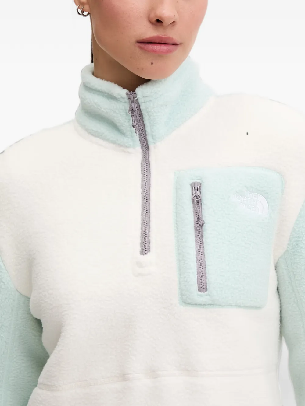 The North Face Sweater met fleece textuur en kwartrits Beige