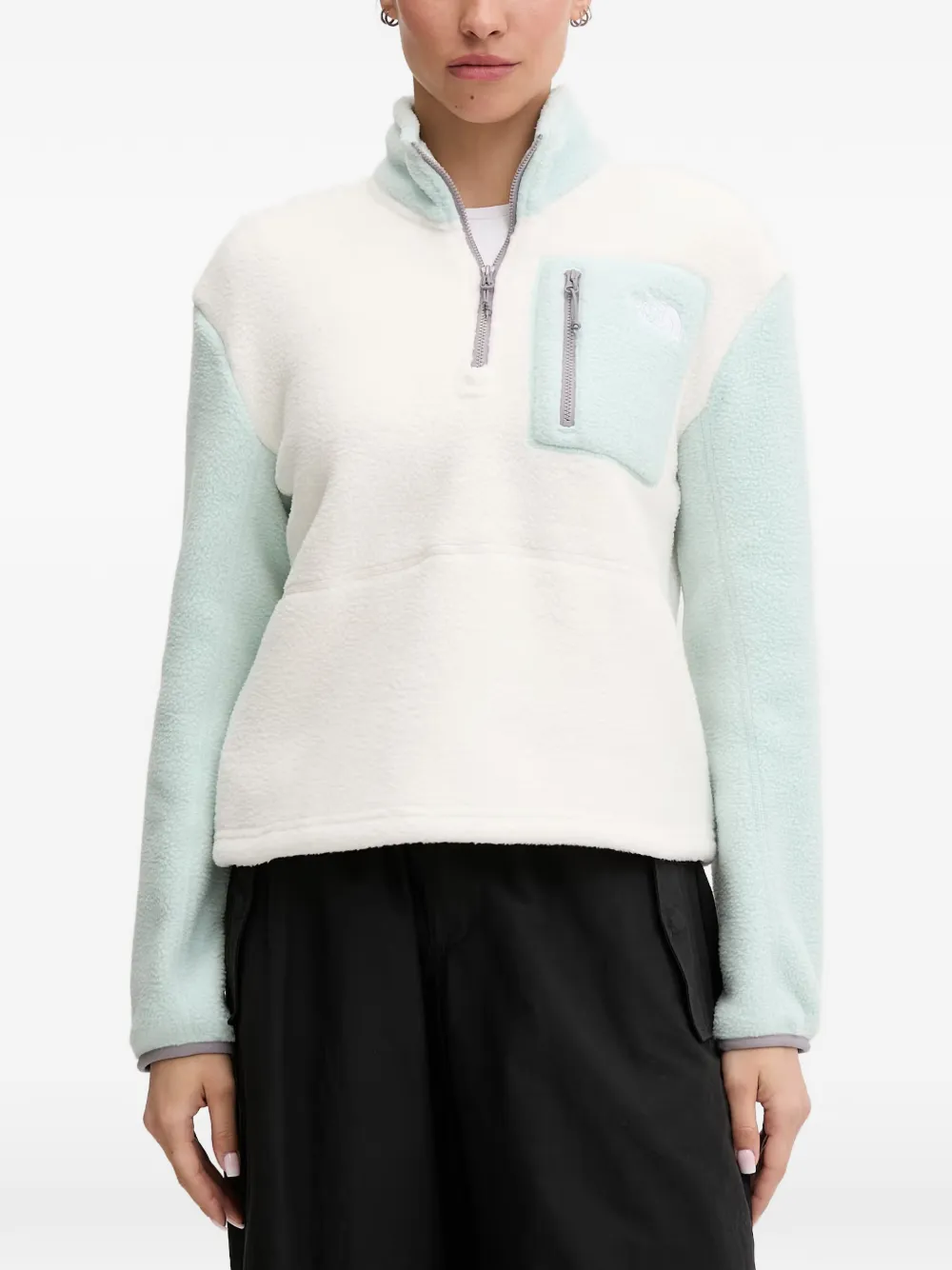 The North Face Sweater met fleece textuur en kwartrits Beige