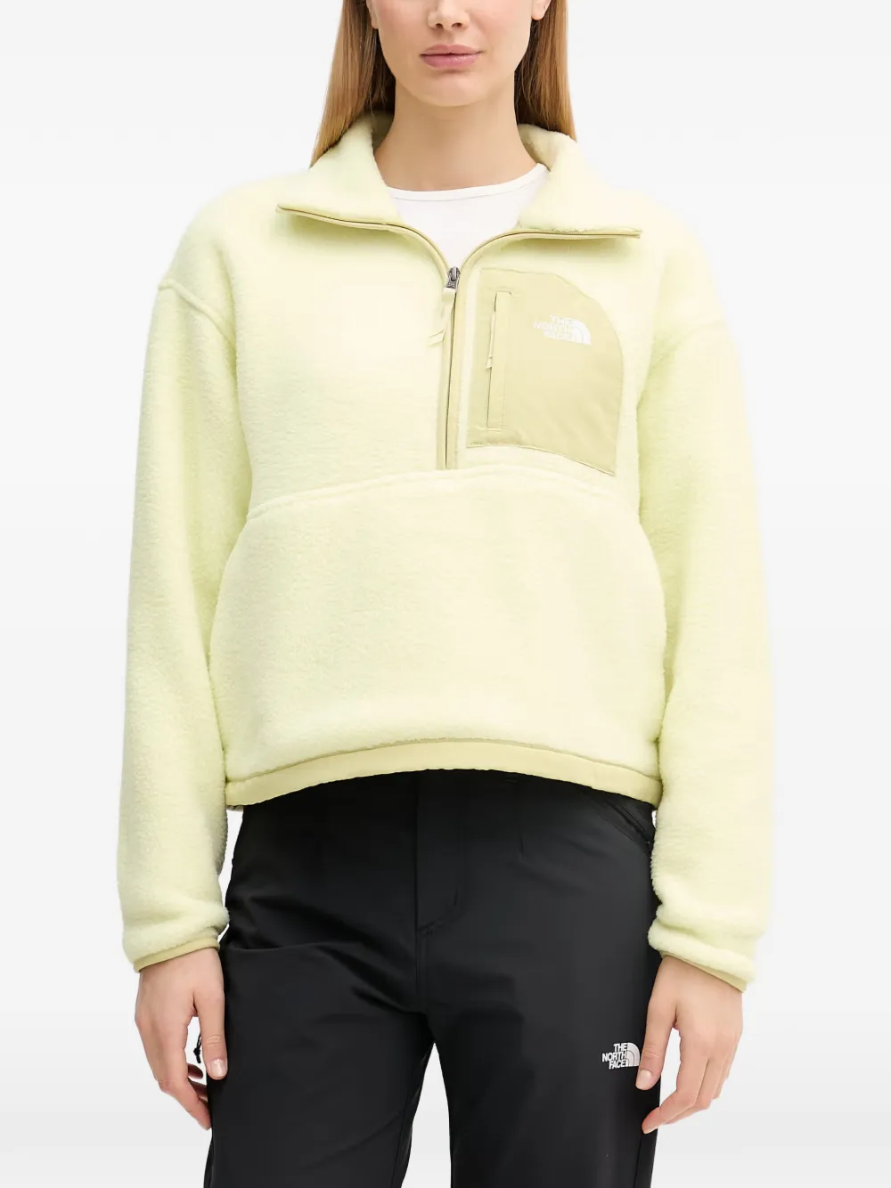 The North Face Sweater met halve rits en fleece textuur Geel