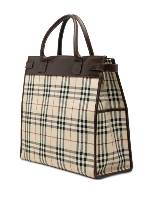Burberry House Check Coated Canvas #271215B39B Burberry House Check Leather Top Handle Shopper Bag Beige Black main image 2