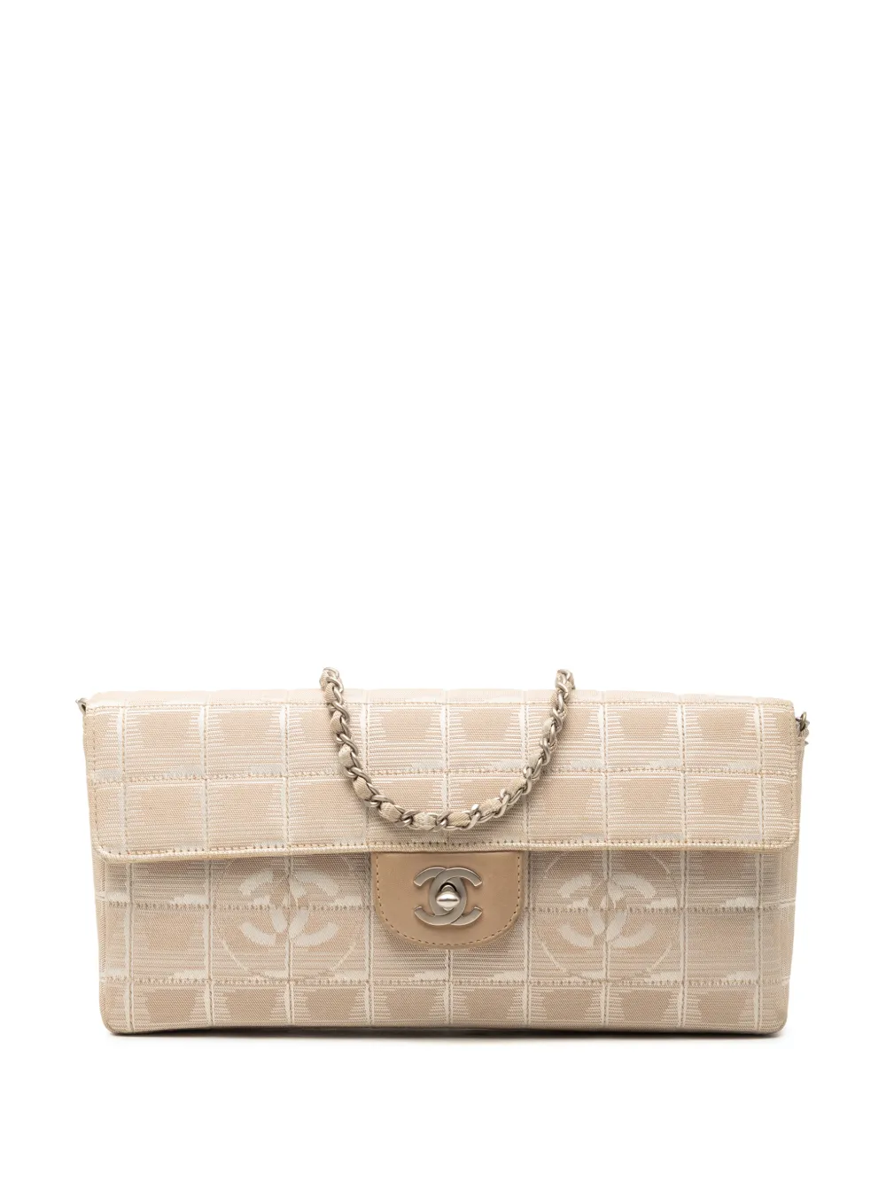 CHANEL Pre-Owned Borsa a spalla New Travel Line East West in nylon con battente 2000-2002 - Toni neutri