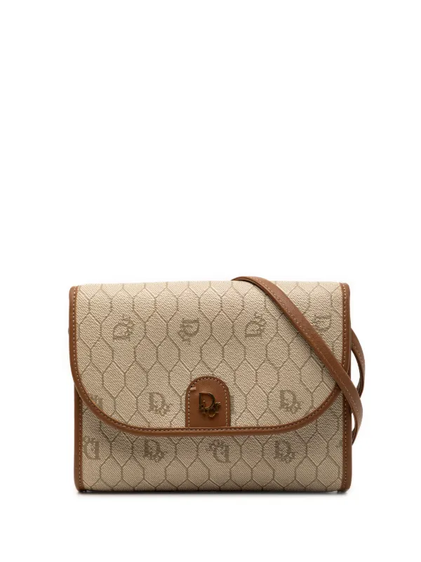 Dior Pre-owned 1980-2000 Honeycomb Coated Canvas Crossbody Bag in Neutrals
