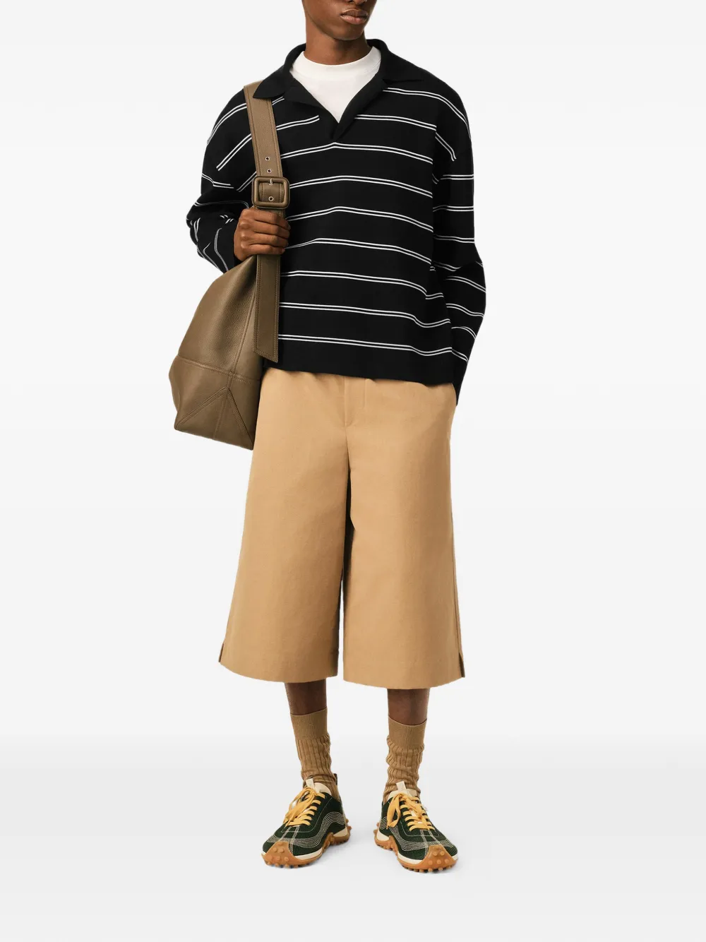 AMI Paris Gestreept katoenen poloshirt met Ami-patch Zwart