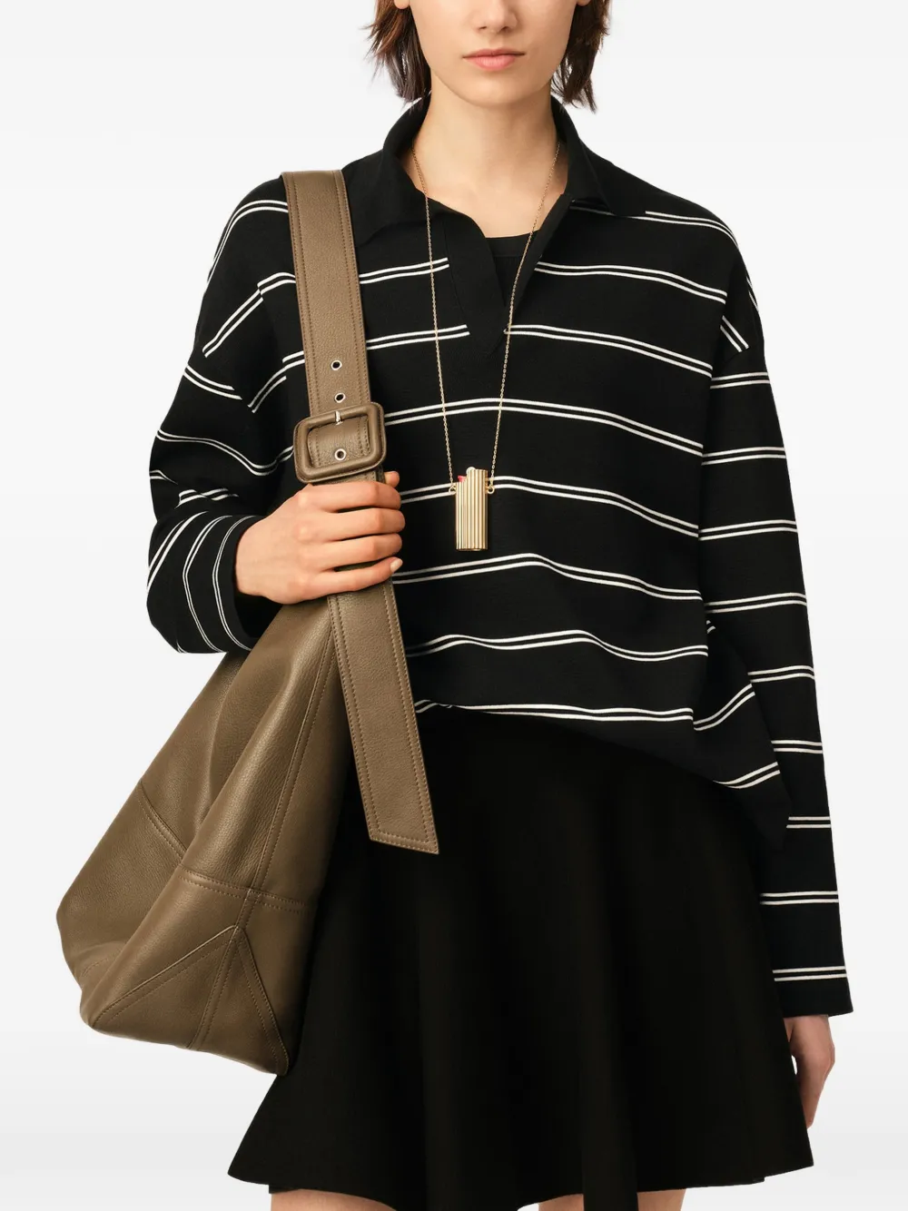 AMI Paris Gestreept katoenen poloshirt met Ami-patch Zwart
