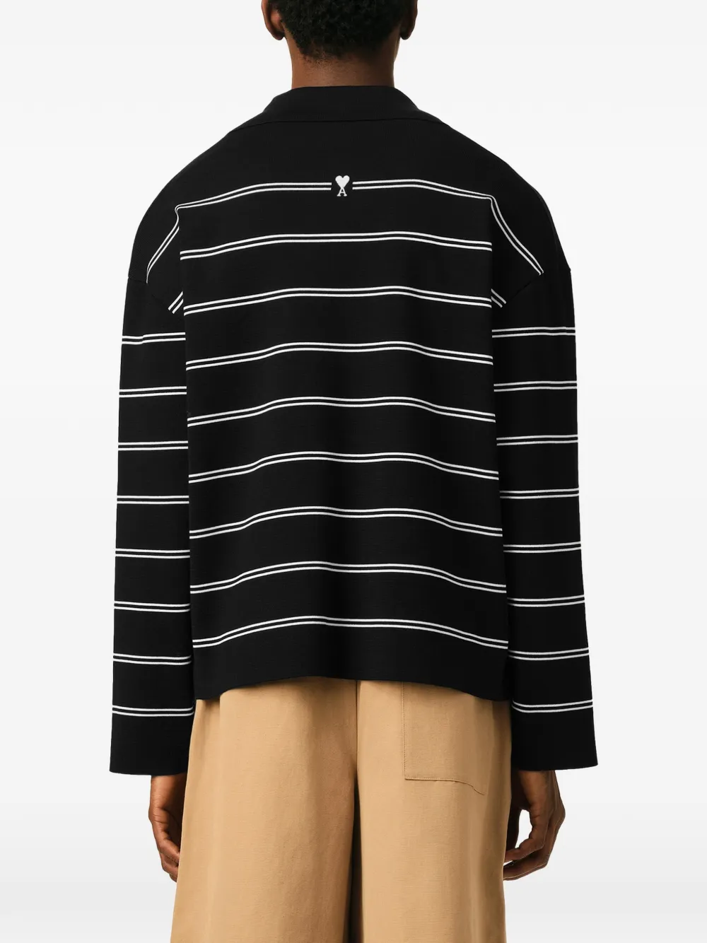 AMI Paris Gestreept katoenen poloshirt met Ami-patch Zwart