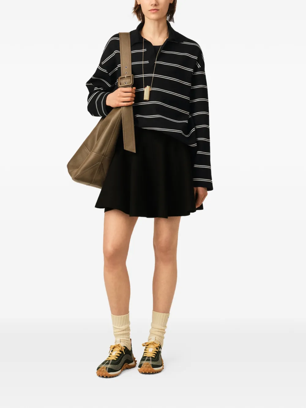 AMI Paris Gestreept katoenen poloshirt met Ami-patch Zwart