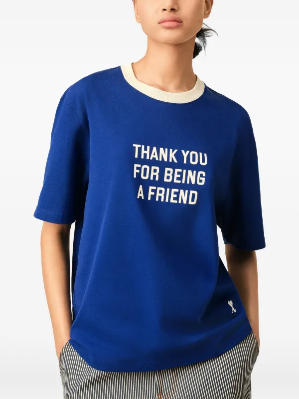 AMI Paris Blue Printed Cotton Thank You For Being A Friend T-shirt
