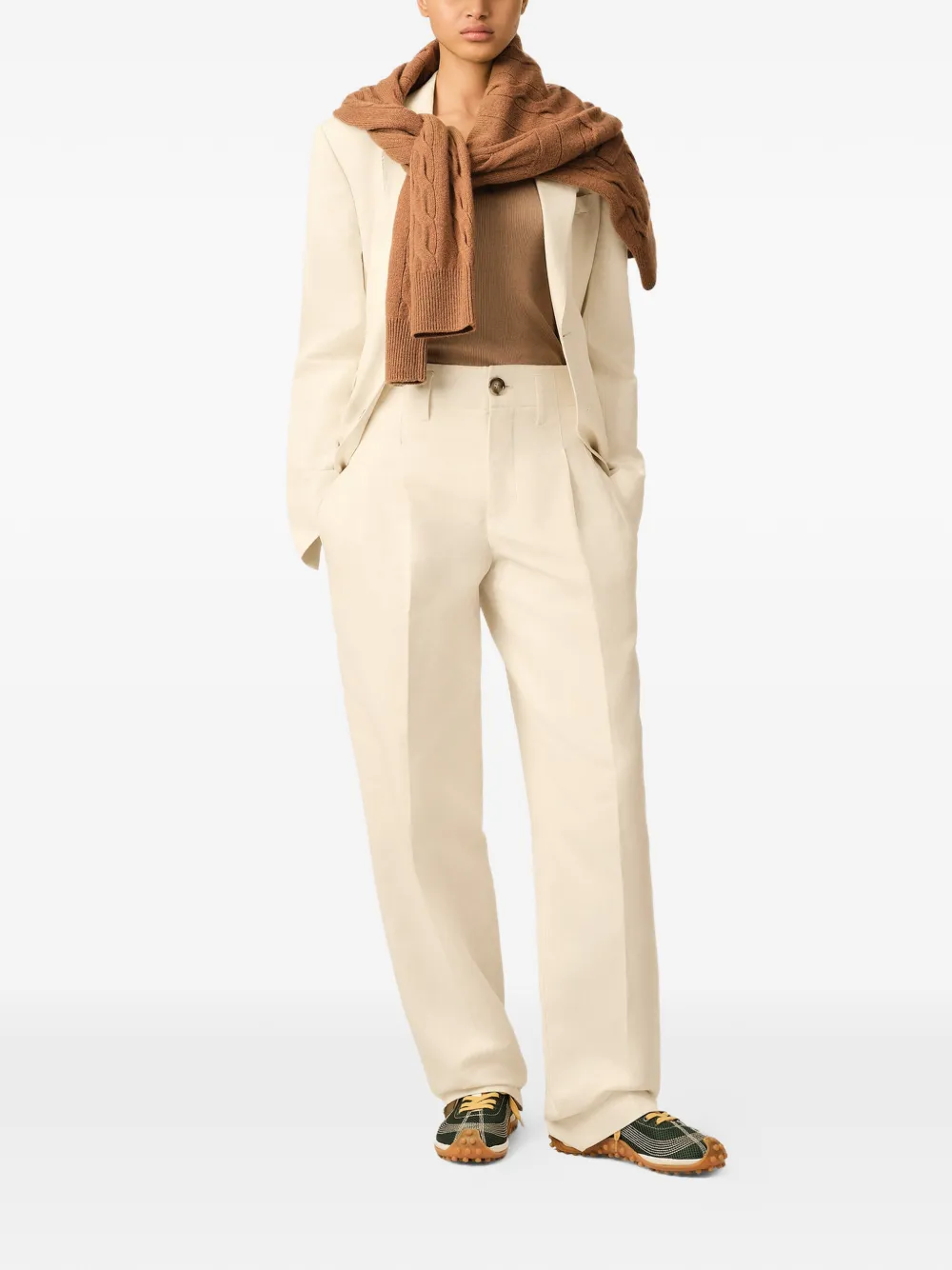 AMI Paris Katoen en linnen broek met twee plooien Beige