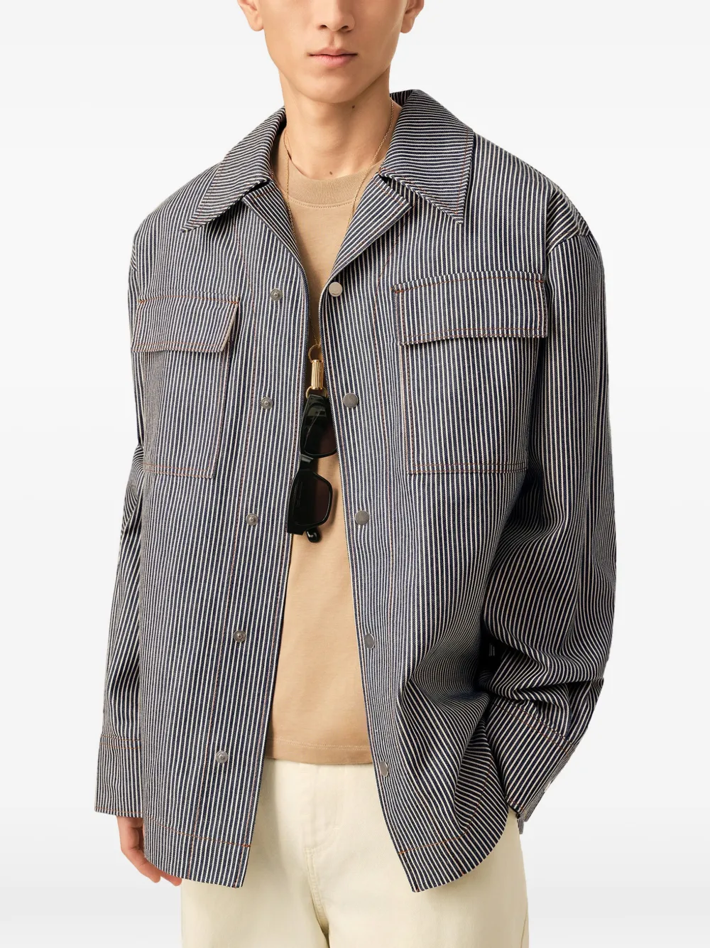 AMI Paris Katoenen shirtjack met lange mouwen en camp-kraag Blauw
