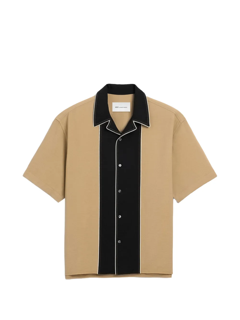 AMI Paris viscose twill short sleeves shark collar boxy fit shirt - Toni neutri
