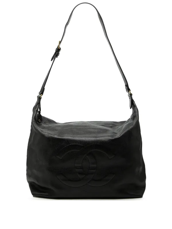 Chanel Pre-owned 1994-1996 Large CC Caviar Hobo Shoulder Bag in Black