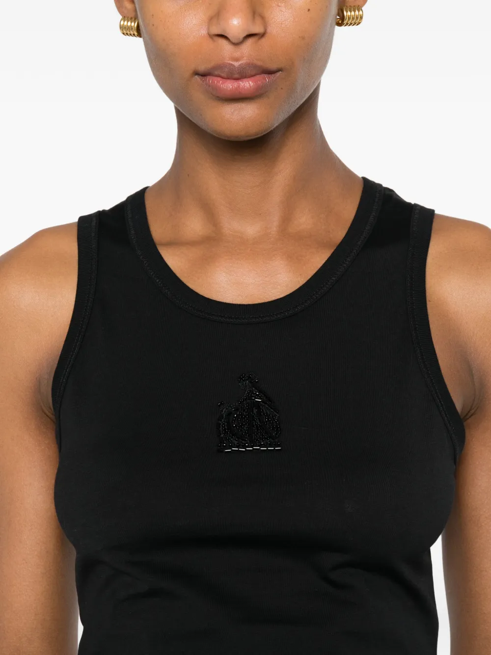 Lanvin Geribbelde tanktop met logo van kralen Zwart