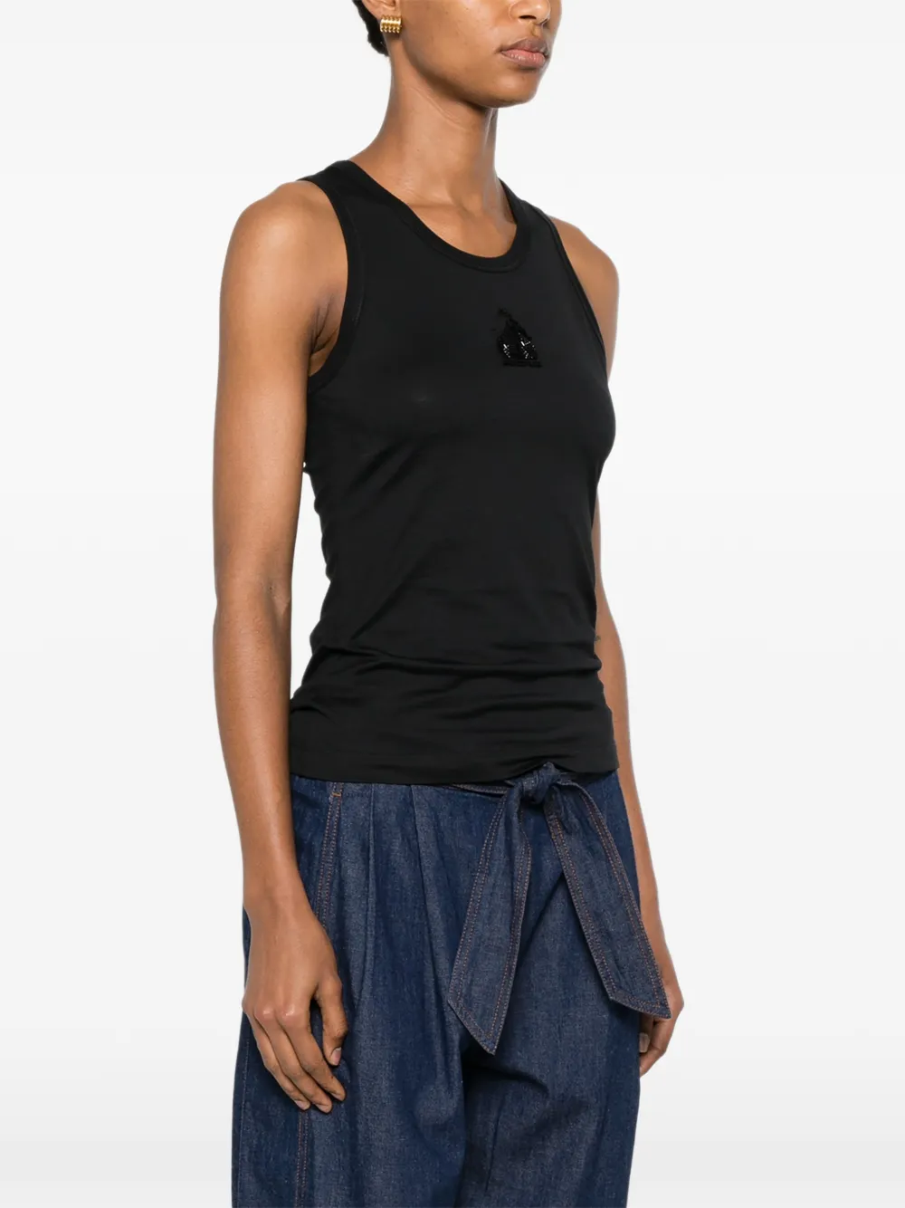 Lanvin Geribbelde tanktop met logo van kralen Zwart