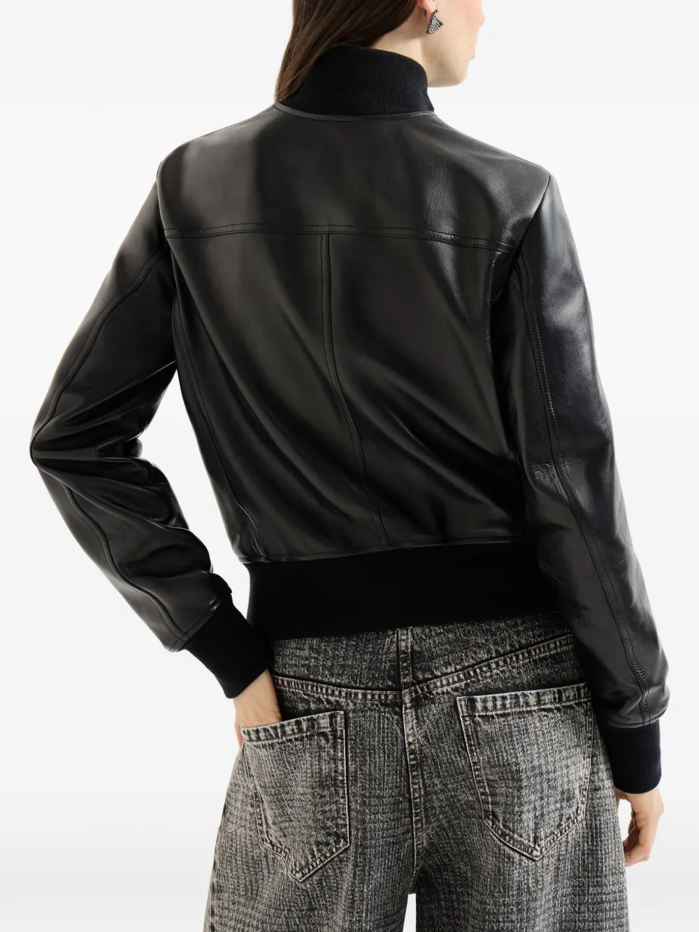 Brunello Cucinelli Nappa leren jack met Monili Zwart