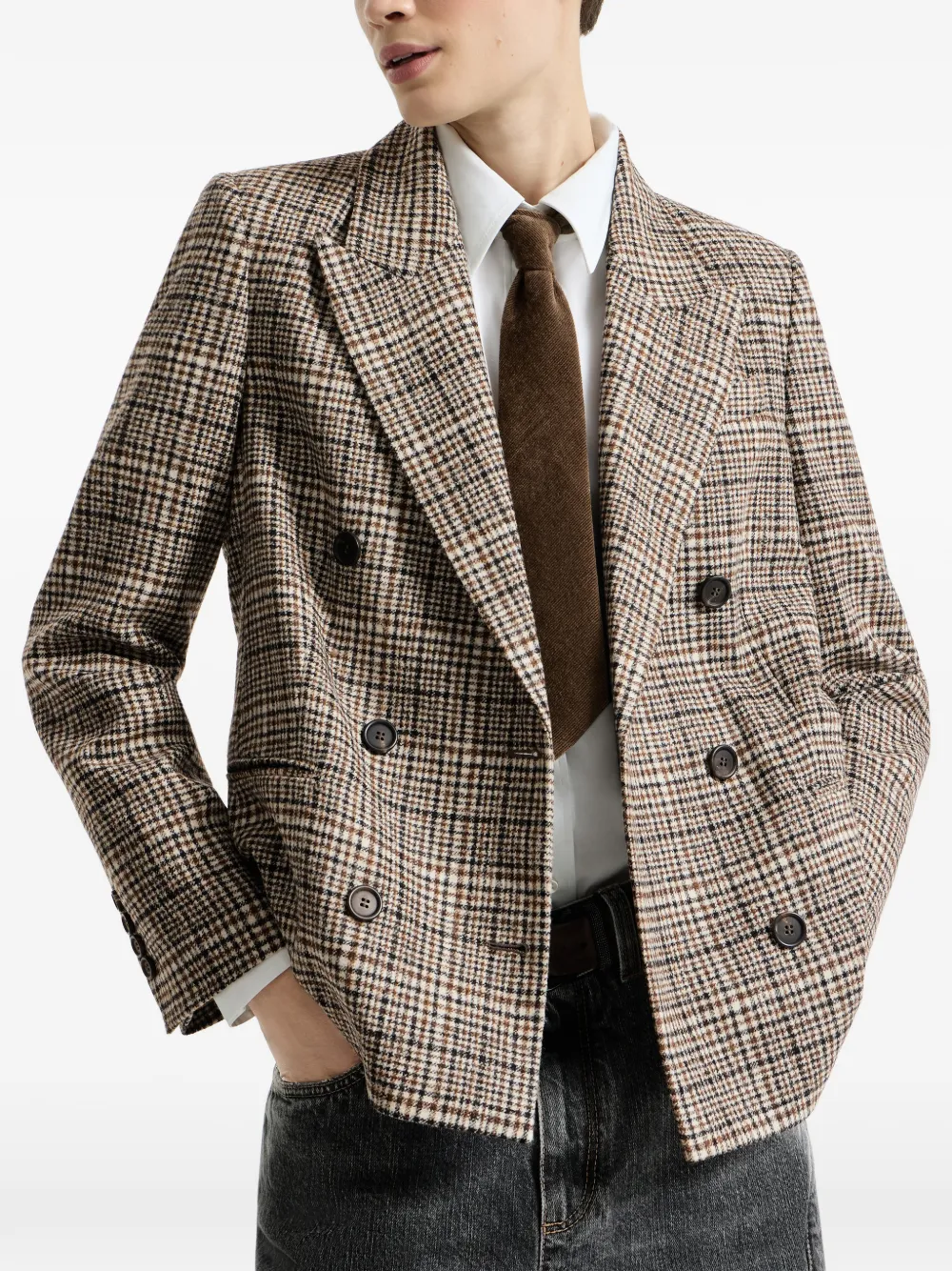 Brunello Cucinelli Geruite blazer Bruin