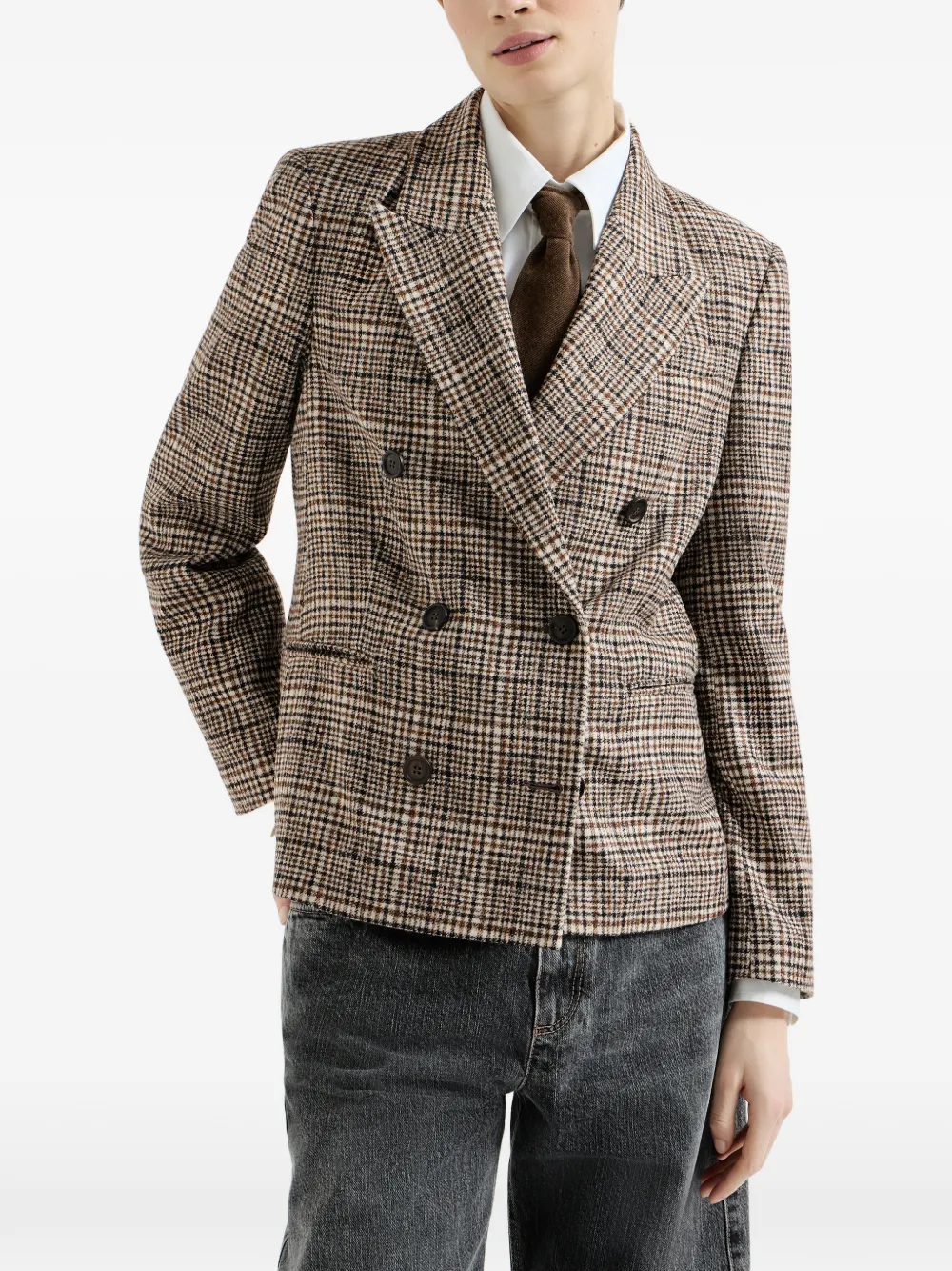Brunello Cucinelli Geruite blazer Bruin