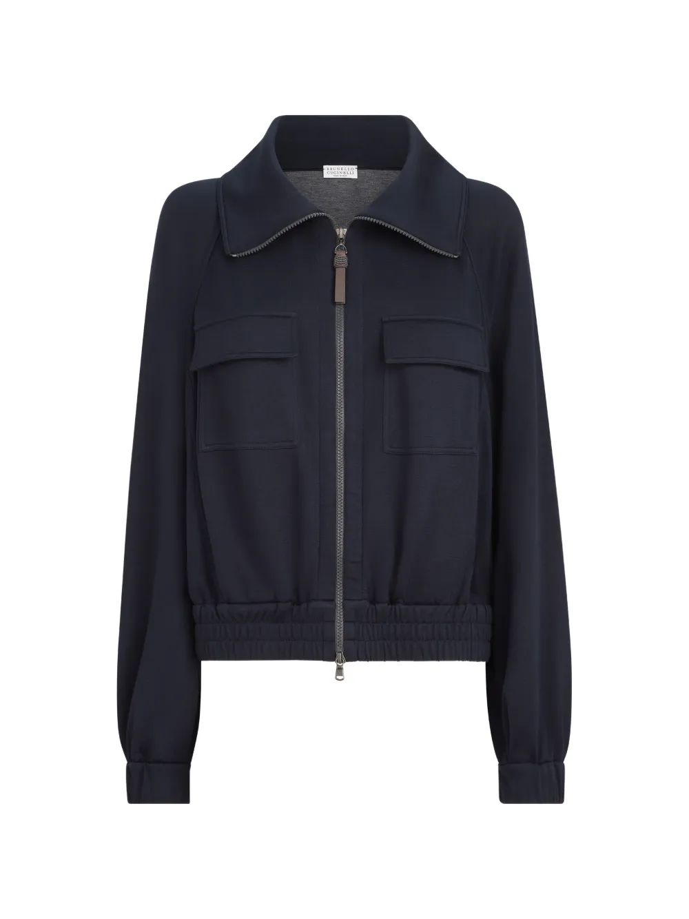 Brunello Cucinelli cotton and silk interlock cardigan with shiny zipper pull - Blu