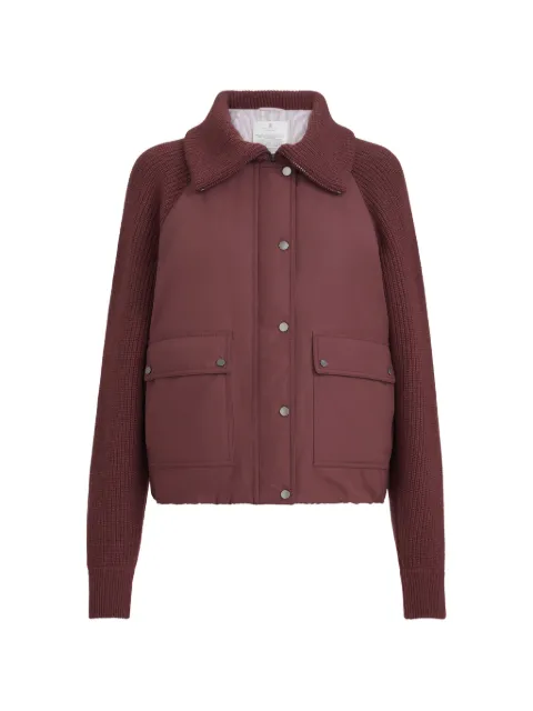 Brunello Cucinelli techno cotton taffeta and virgin wool, cashmere and silk knit down jacket with shiny zipper pull
