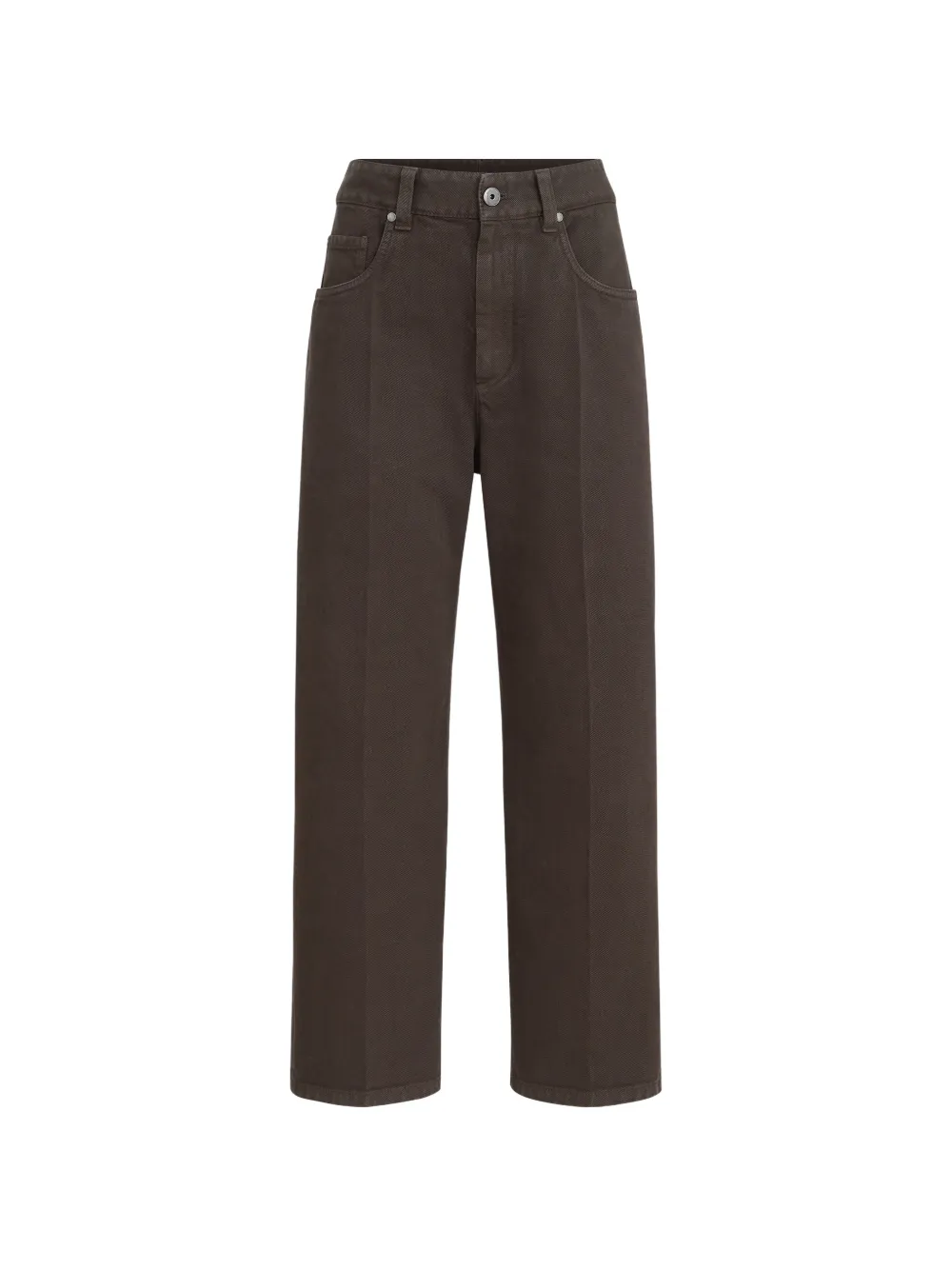 Brunello Cucinelli dyed denim contemporary square trousers with monili - Marrone