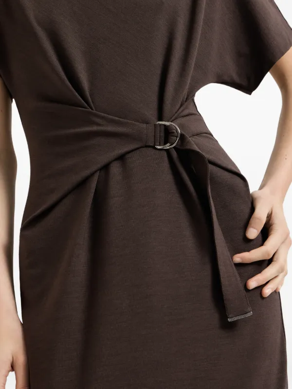 jersey dress with belt Brunello Cucinelli Techno Wool Wrap Monili | Brown Green gown for bridal events
