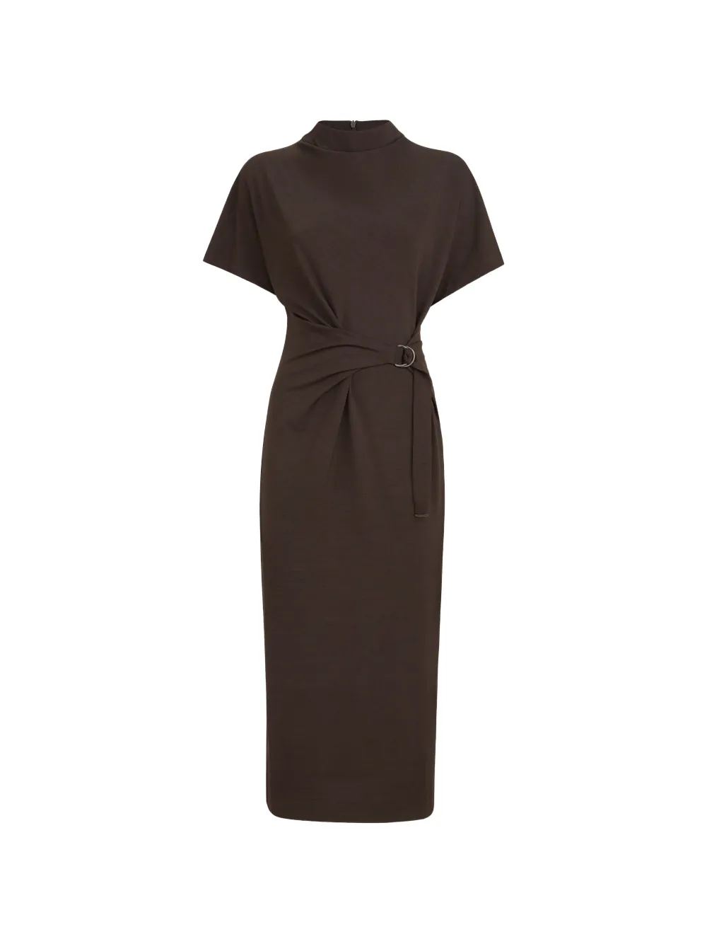 Brunello Cucinelli techno wool jersey wrap belt dress with Monili - Marrone