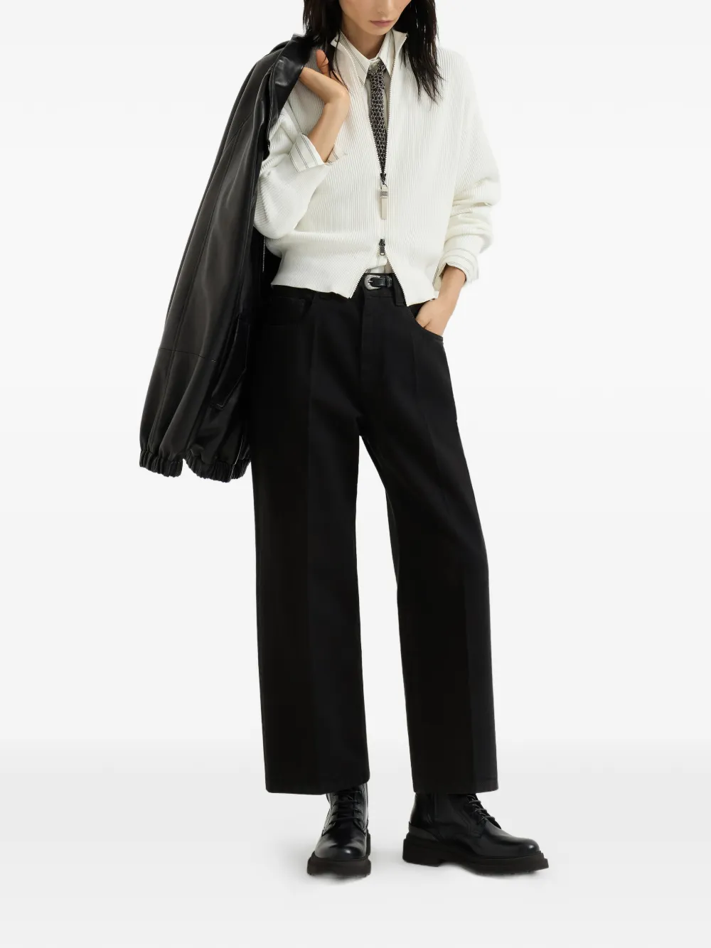 Brunello Cucinelli Denim broek met Monili Zwart