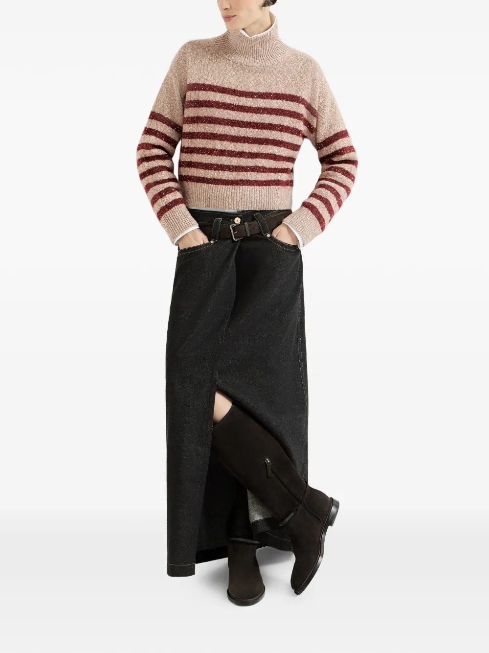 Brunello Cucinelli No-fade denim rok met vijf zakken en Monili Zwart