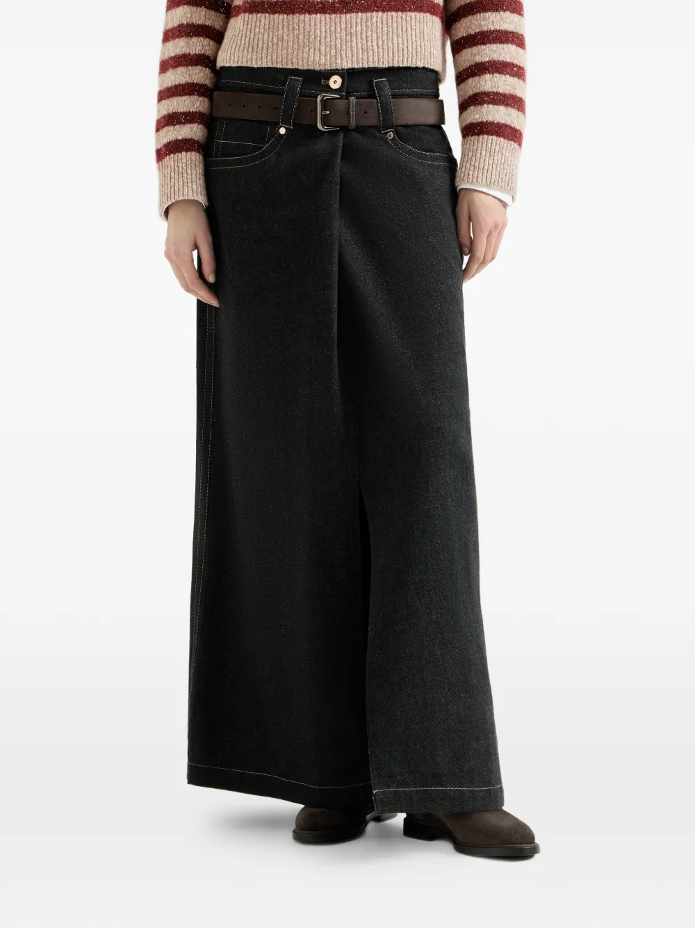 Brunello Cucinelli No-fade denim rok met vijf zakken en Monili Zwart