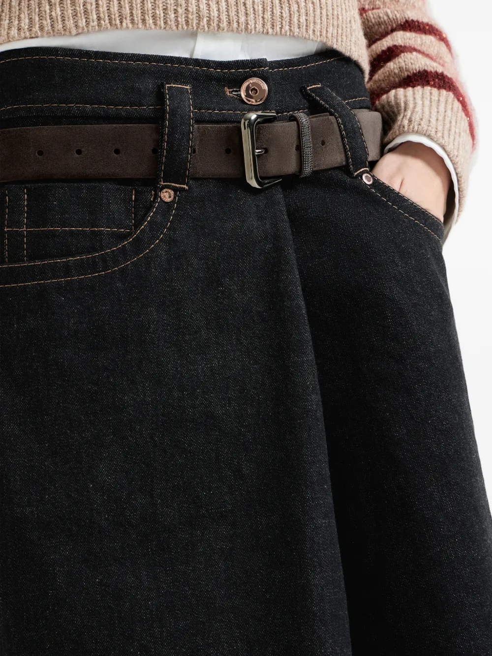 Brunello Cucinelli No-fade denim rok met vijf zakken en Monili Zwart