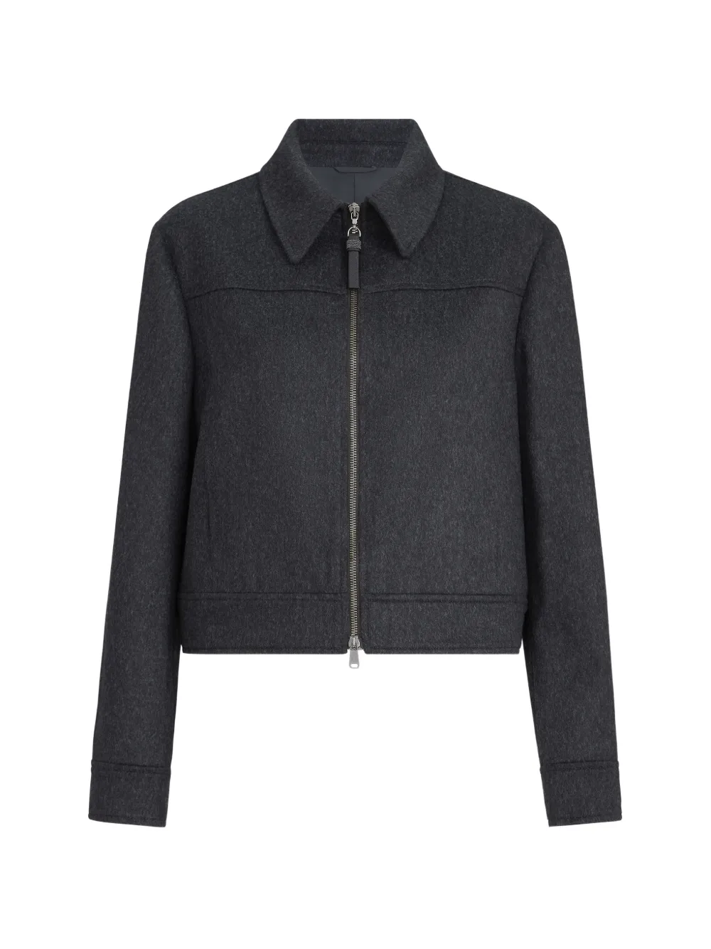 Brunello Cucinelli Jacke aus Flanellwolle mit glänzender Reißverschlusslasche - Grau