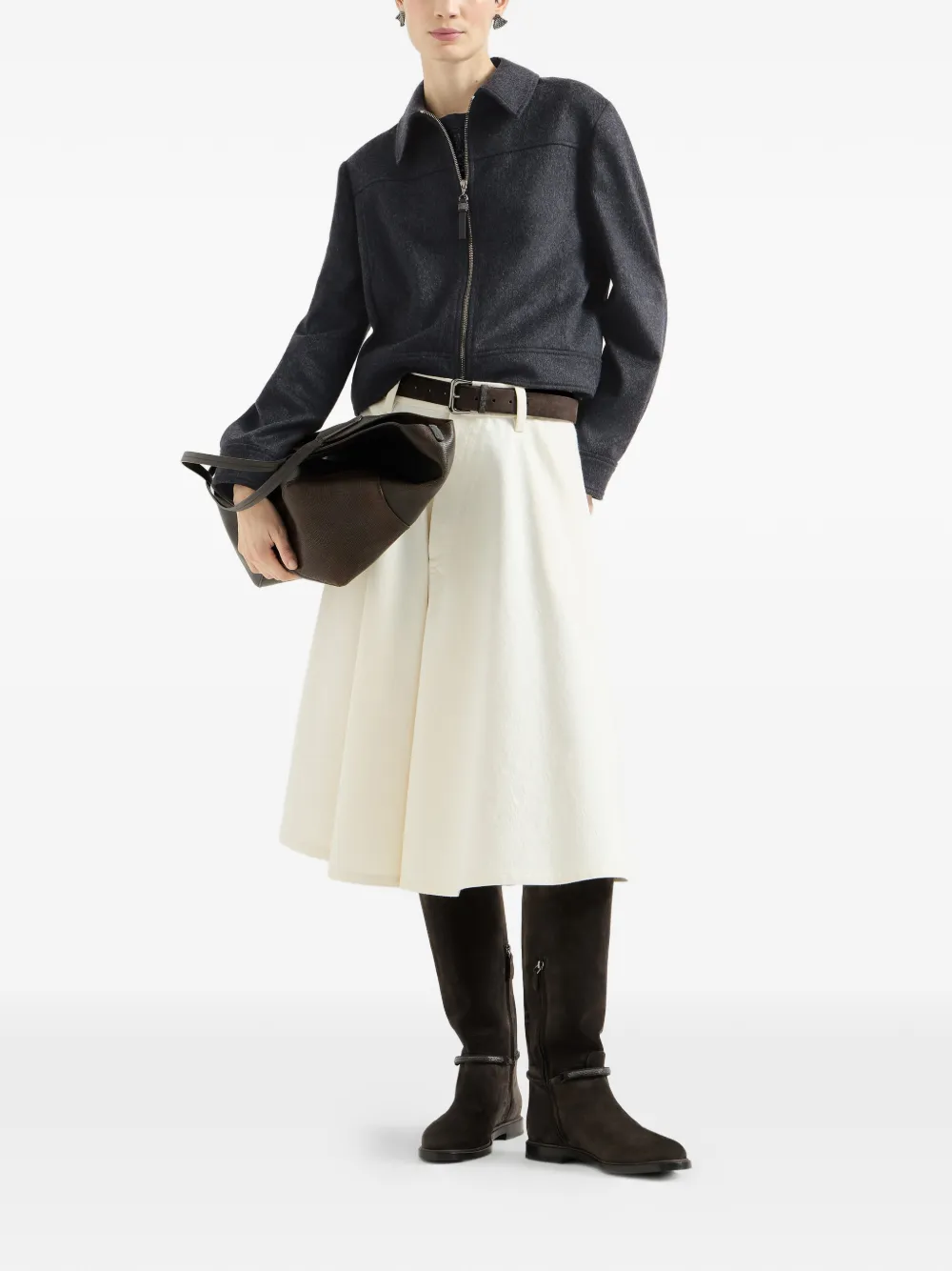 Brunello Cucinelli Wollen flanellen jack met rits Grijs