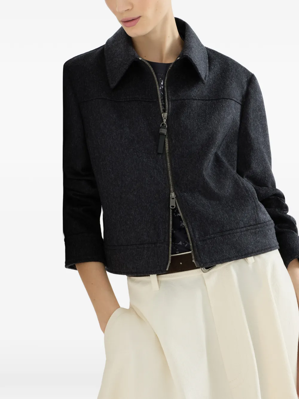 Brunello Cucinelli Wollen flanellen jack met rits Grijs