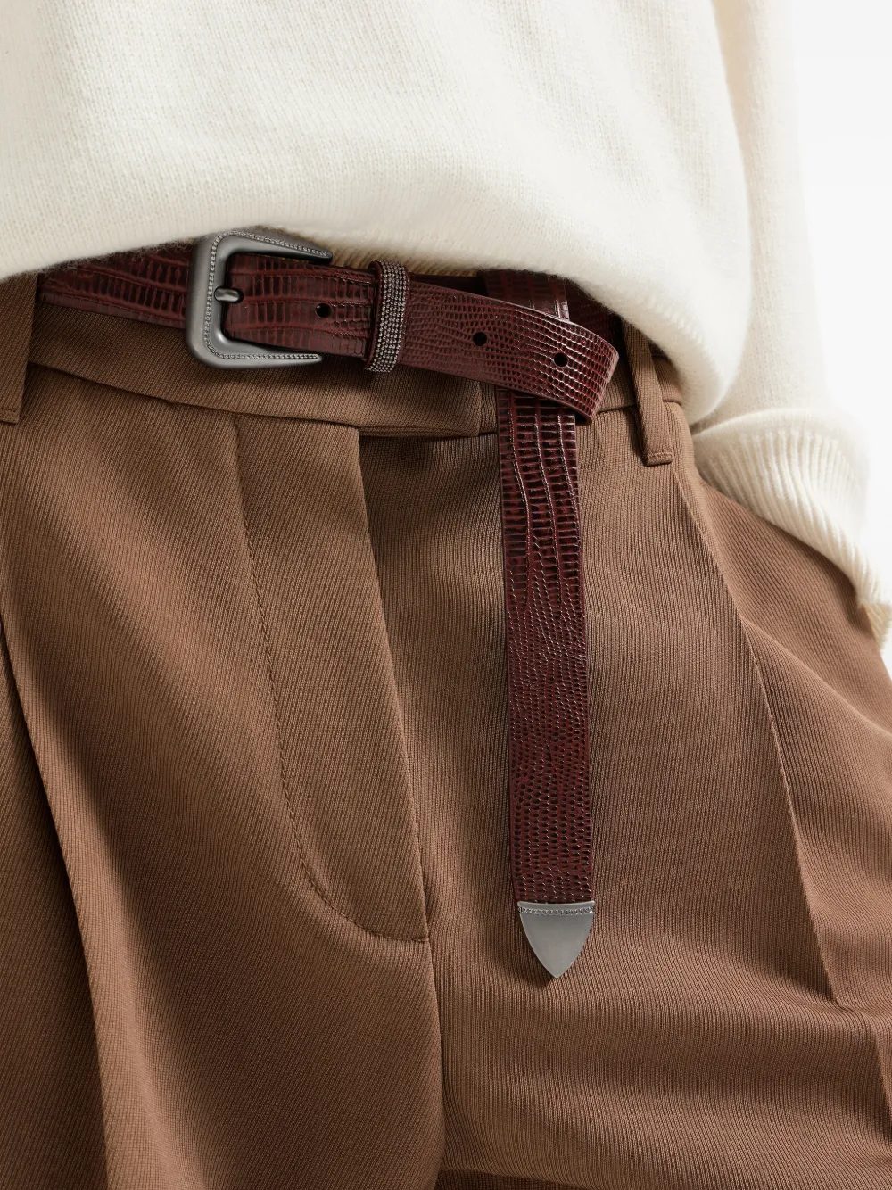Brunello Cucinelli Kalfsleren riem met lus en hagedis-effect Bruin