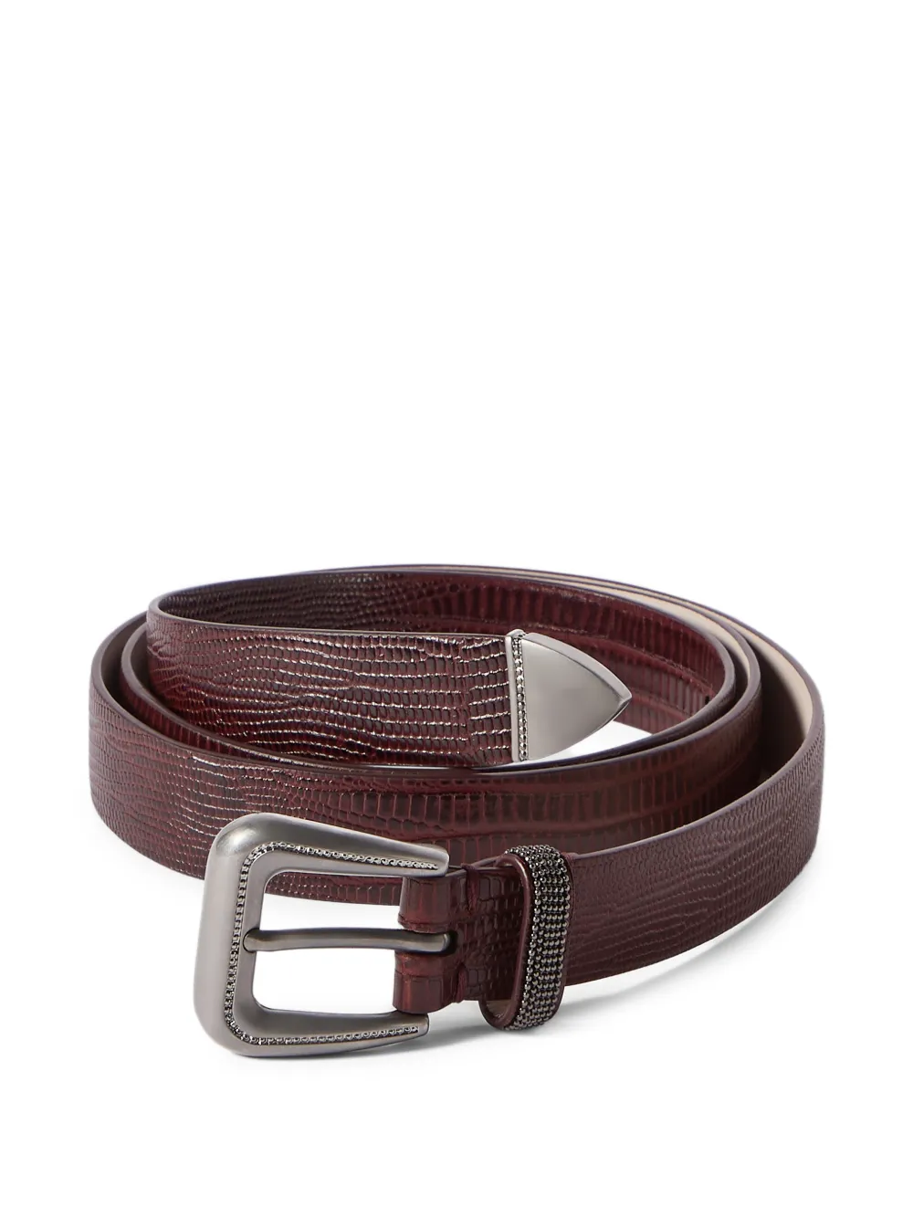 Brunello Cucinelli Kalfsleren riem met lus en hagedis-effect Bruin