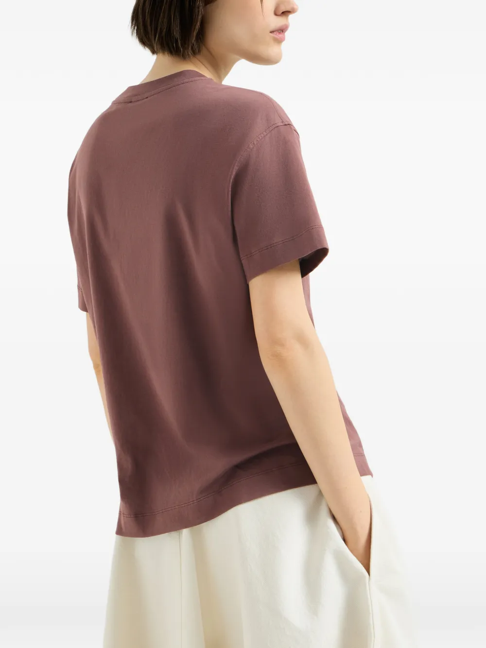 Brunello Cucinelli T-shirt van katoen-jersey met glanzende lus Bruin