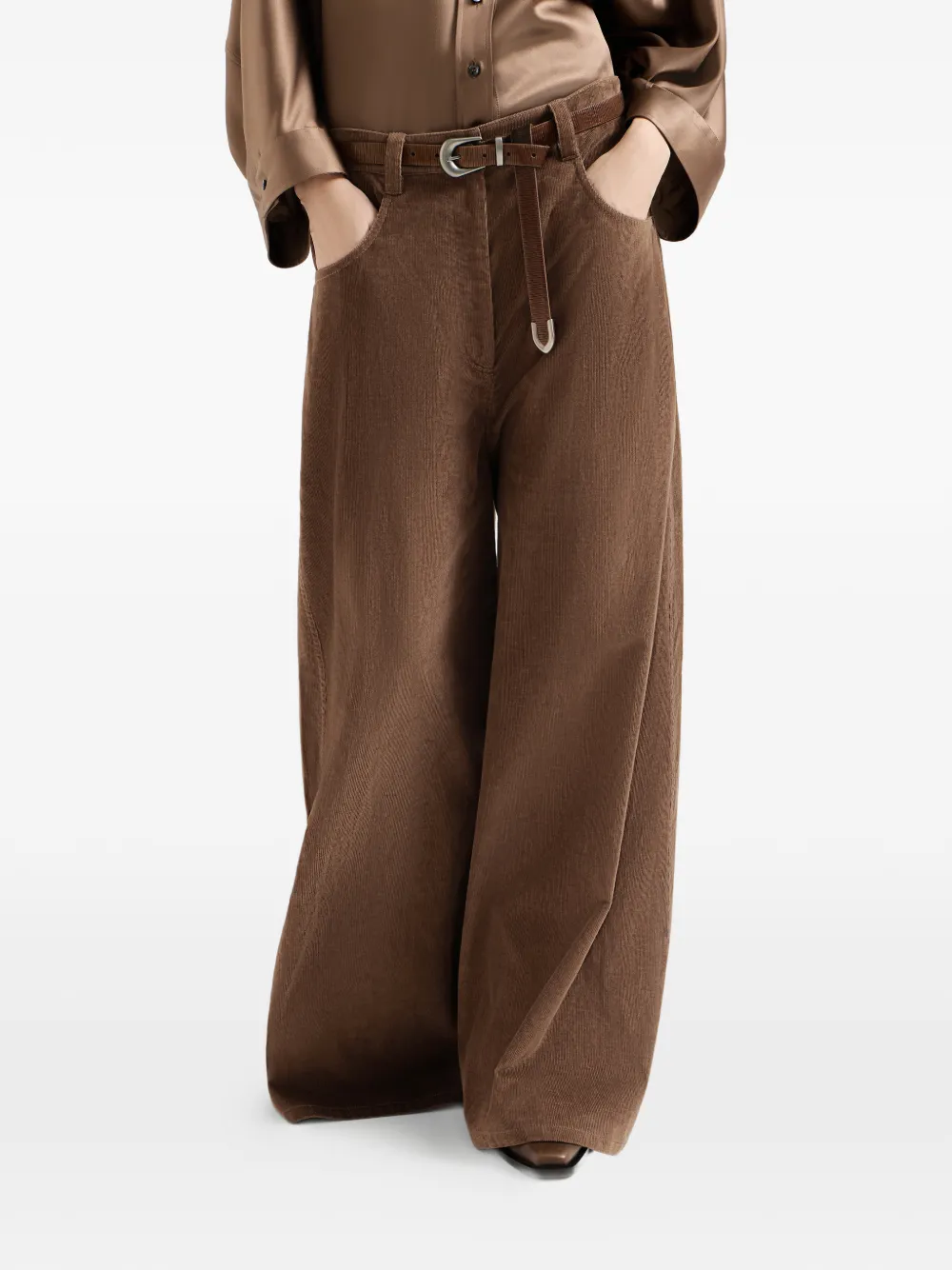  Brunello Cucinelli Pantaloni A Coste In Cashmere E Cotone Elasticizzato A Coste Con Cinque Tasche - Marrone 